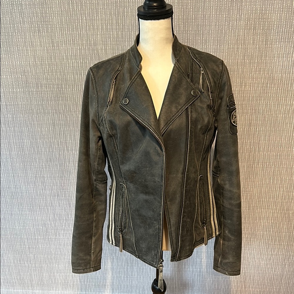 Harley-Davidson Women's Distressed Gray Leather Jacket